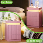 Fluted LED Night Stand with Charging Station, Pink - Image 5