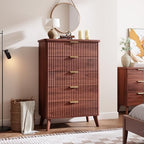 GarveeHome Fluted Dresser for Bedroom with 5 Deep Drawers, Walnut - Image 3