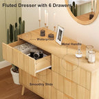 Fluted 6 Drawers Dresser for Bedroom, Wooden Wide Chest of Drawers with Metal Handle, Dresser TV Stand, Closet Storage Organizer for Entryway, Living Room, Hallway (Natural) - Image 5