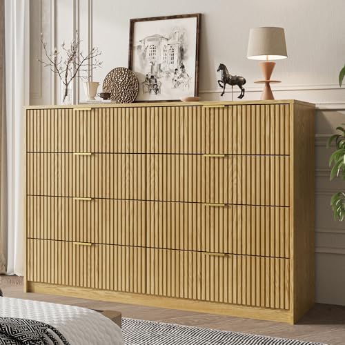 MAISONARIA Dresser for Bedroom, 8 Drawer Double Dresser, Modern Chest of Drawers for Bedroom, Living Room, Entryway and Closet, 15.7" D x 55" W x 37.4" H, Natural by MAISONARIA