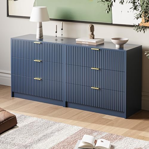 MAISONARIA Fluted Dresser for Bedroom, 32 Inch Wide Nightstand with Large Drawer, 3 Drawer End Table for Bedroom, Living Rooms, Offices, and Entryways, Navy Blue - Image 5
