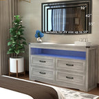 Wodeer Grey Dresser for Bedroom, Wooden 4 Drawer Dresser with LED Light, Dressers & Chests of Drawers with Metal Handles, Storage and Organization for Bedroom, Hallway, Entryway, Gray - Image 2