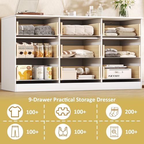 60.3" Wide Fluted 9 Drawer Dresser for Bedroom, White - Image 6