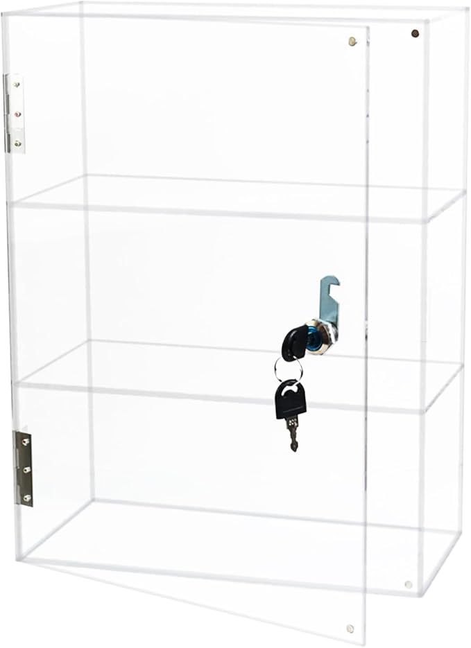 Acrylic Display Case with Lock Key, 3 Shelf Locking Countertop Display Case by Tozcozus