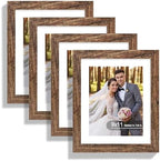 Hongkee 9x11 Picture Frame Set of 4, Made of Real Glass and Rustic Brown Frame - Display Picture 7x9 with Mat or 9x11 Without Mat, 9 by 11 Photo for Wall or Tabletop by Hongkee