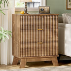 Xixini Fluted Nightstand with Charging Station, Tall Bedside Table, Walnut - Image 3