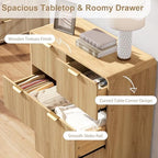 QUW Fluted 5 Drawers Dresser for Bedroom, Modern 40.2" Tall Drawer Dressers with Metal Handle, Wooden Chest of Dresser for Living Room, Hallway, Solid Wood Legs, Curved Profile Design, Natural Oak - Image 5
