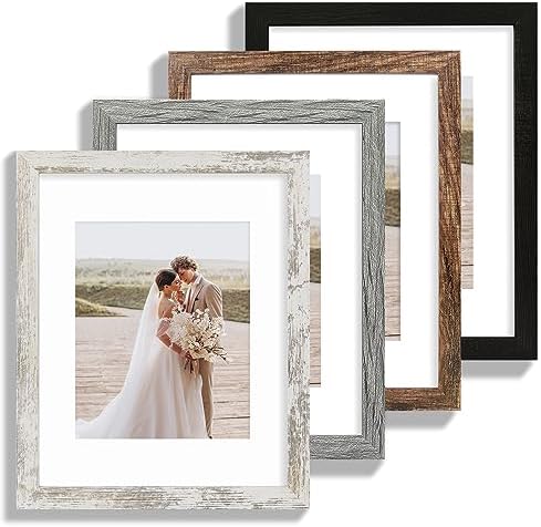 Hongkee 11x14 Picture Frame Set of 4, Made of Glass and Multicolour Wooden Frame, Display 8x10 Pictures with Mat or 11 x 14 Posters without Mat for Wall Mounting, Gallery Photo Frames by Hongkee