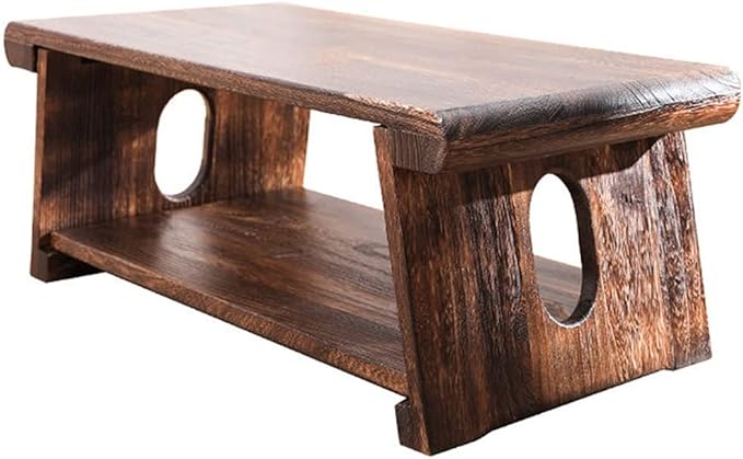 Solid Wood Vintage Folding Japanese Tea Table, Foldable Low Table, 2-Tier by Unknown