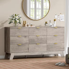 Wodeer 9 Drawer Fluted Dresser for Bedroom, Mid Century Modern Wooden Dresser with 9 Drawers, Dressers & Chests of Drawers with Metal Handle, TV Stand & Storage Organizer for Entryway, Hallway, Oak by WODEER
