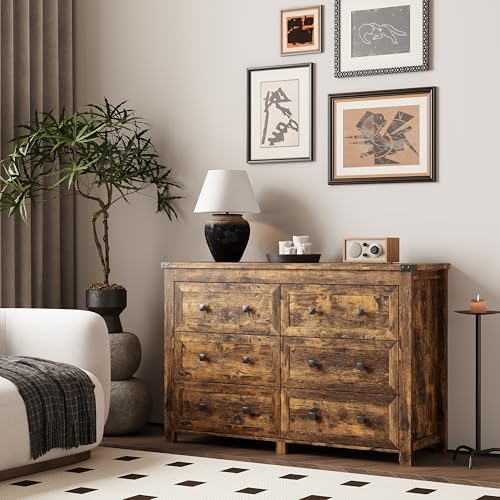 Xixini 47.2" Wide 6-Drawer Farmhouse Dresser for Bedroom, Brown - Image 2