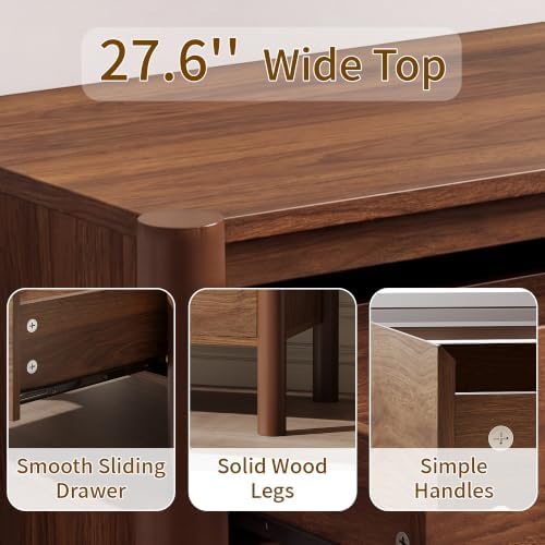 CHUWELL 27.6" Wide Walnut 3 Drawer Dresser for Bedroom with Solid Wood Legs - Image 3