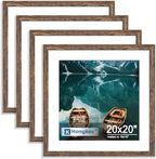 Hongkee 20x20 Frame Set of 4, 20 x 20 Rustic Brown Wood Style(Mat 16x16) by Hongkee
