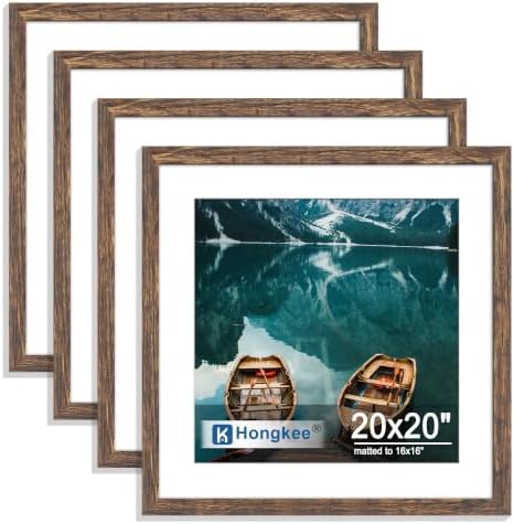 Hongkee 20x20 Frame Set of 4, 20 x 20 Rustic Brown Wood Style(Mat 16x16) by Hongkee