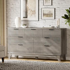 Xixini Fluted Dresser with 7 Drawers, 58" Wide Modern Chest of Drawers with Metal Handle, Wooden Dresser TV Stand, Wood Closet Clothes Storage Organizer for Bedroom, Living Room, Hallway, Light Grey - Image 3