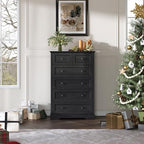 Farmhouse 6 Drawers Dresser Chests for Bedroom, Black 6 Chest of Drawers - Image 3