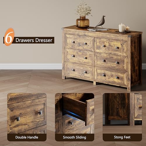 Xixini 47.2" Wide 6-Drawer Farmhouse Dresser for Bedroom, Brown - Image 5