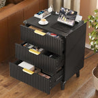 Lulive Wood 3 Drawers Dresser w/Charging Station, Modern Fluted Night Stand - Image 4