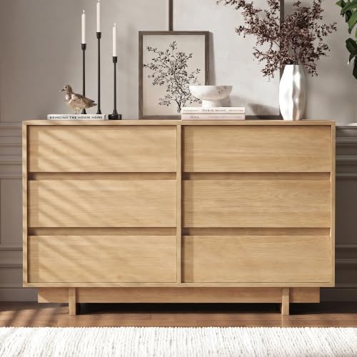 6 Drawer Oak Dresser for Bedroom, 47" Wide Mid Century Modern Dresser - Image 5