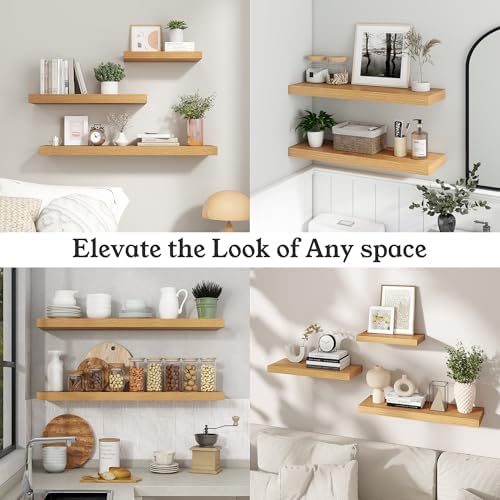 48" Natural Oak Color Floating Shelves 12inch Deep Shelf, Set of 1 - Image 7