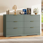 6 Drawer Dresser and Nightstand Sets for Bedroom, Modern Fluted 3 Pcs Bedroom Dresser Furniture Sets, Wood Chest of Drawers and Nightstand Set of 2 with Metal Handles, Green - Image 7