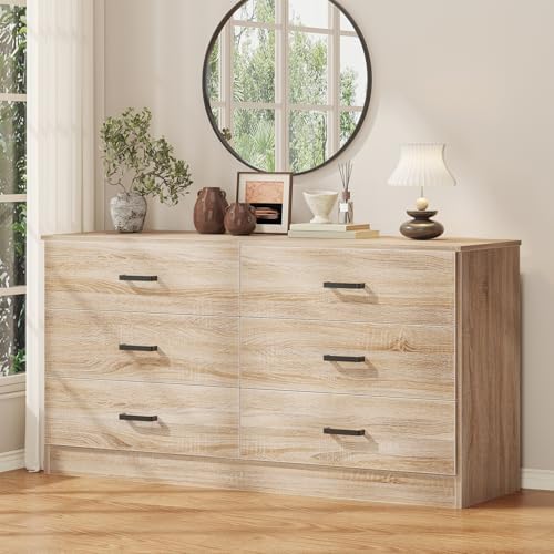 Bigbiglife Dresser for Bedroom, 6 Drawer Double Dresser, Modern Chest of Drawers with Deep Drawers, TV Stand Large Storage Organizer for Living Room, Closet (Light Oak) - Image 2