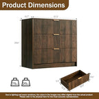 Furniway Walnut Dresser for Bedroom, Modern Dresser with 3 Drawers and Smooth Slides, Wide Chest of Drawers with Golden Handles for Bedroom, Living Room, Closet, 15.7" D x 31.5" W x 29.6" H - Image 2