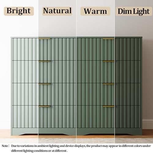 8 Drawer Dresser and Nightstand Sets for Bedroom, Modern Fluted 3 Pcs Bedroom Dresser Furniture Sets, Wood Chest of Drawers and Nightstand Set of 2 with Metal Handles, Green - Image 6