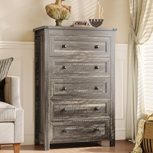 Xixini 45.5" Tall 5-Drawer Farmhouse Dresser for Bedroom, Dark Brown - Image 6