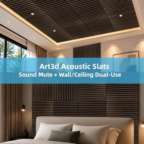Art3d 6-Pack Acoustic Wood Slat Panel & Ceiling Tile, 2 x 2 ft, Walnut - Image 4
