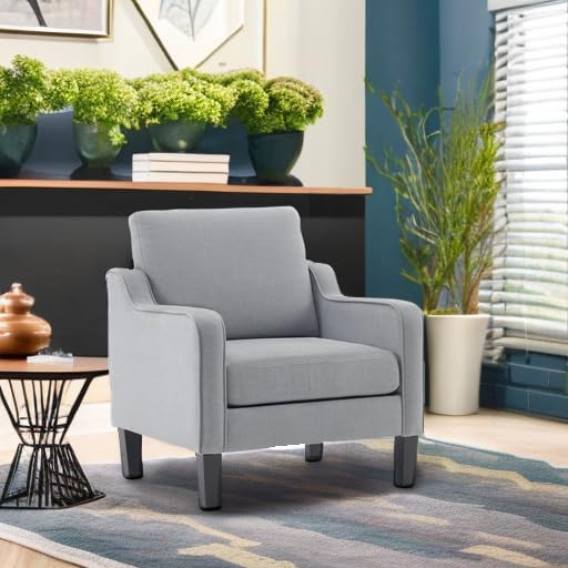 VINGLI Mid Century Modern Accent Chair, Light Grey Fabric Accent Chairs - Image 6
