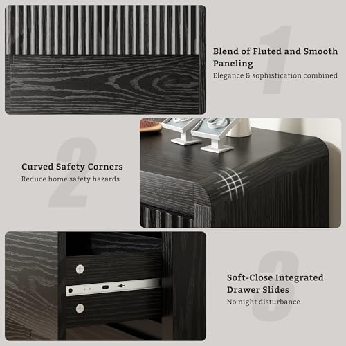 LYNSOM Black Fluted 6 Drawer Dresser for Bedroom, Curved Edge, 50" Wide - Image 5
