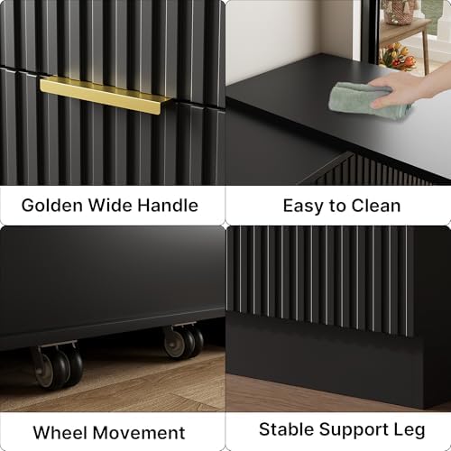 MAISONARIA L-Shaped Rotatable 9 Drawer Dresser for Bedroom, 71" Wide Deformable Black Dresser with Gold Metal Handles, Modern Fluted Chest of Drawers for Bedroom, Living Room, Entryway, Hallway - Image 3