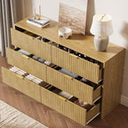 MAISONARIA 6 Drawer Dresser for Bedroom, 55" Wide Modern Chest of Drawers with Gold Metal Handles, Fluted Wood TV Stand for Living Room, Hallway, Natural - Image 3