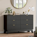 Wodeer 6 Drawer Fluted Dresser for Bedroom, Mid Century Modern Dresser with 6 Drawers, Dressers & Chests of Drawers with Metal Handle, TV Stand & Storage Organizer for Entryway, Hallway, Black by WODEER
