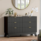 Wodeer 6 Drawer Fluted Dresser for Bedroom, Mid Century Modern Dresser with 6 Drawers, Dressers & Chests of Drawers with Metal Handle, TV Stand & Storage Organizer for Entryway, Hallway, Black by WODEER