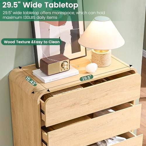 Standifurno Natural 5 Drawer Dresser, Modern Dresser with Storage, Chest Drawers with Wood Grain Texture, Drawers Organizer for Bedroom, Living Room, Hallway. - Image 5