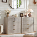LEYAOYAO Fluted 5 Drawers Dresser for Bedroom, 34" Tall Modern Chest of Drawers with Metal Handle, Curved Profile Design,Light Grey Wood Drawer Organizer for Bedroom, Living Room, Hallway, Entryway - Image 4