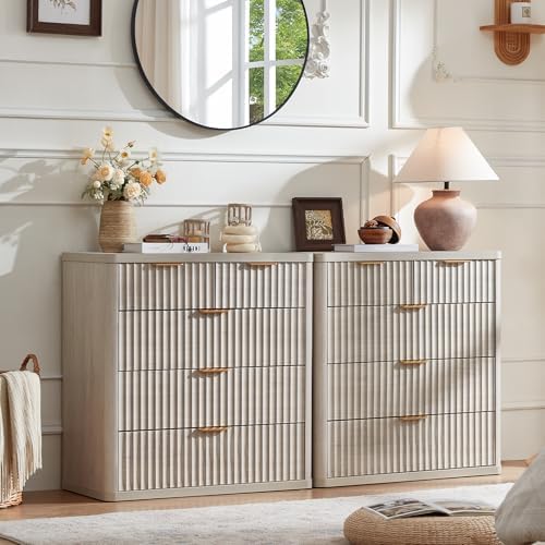LEYAOYAO Fluted 5 Drawers Dresser for Bedroom, 34" Tall Modern Chest of Drawers with Metal Handle, Curved Profile Design,Light Grey Wood Drawer Organizer for Bedroom, Living Room, Hallway, Entryway - Image 4