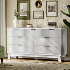 Xixini Fluted Dresser with 7 Drawers, 58" Wide Modern Chest of Drawers with Metal Handle, Wooden Dresser TV Stand, Wood Closet Clothes Storage Organizer for Bedroom, Living Room, Hallway, Solid White - Image 3