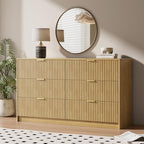 MAISONARIA 6 Drawer Dresser for Bedroom, 55" Wide Modern Chest of Drawers with Gold Metal Handles, Fluted Wood TV Stand for Living Room, Hallway, Natural - Image 5