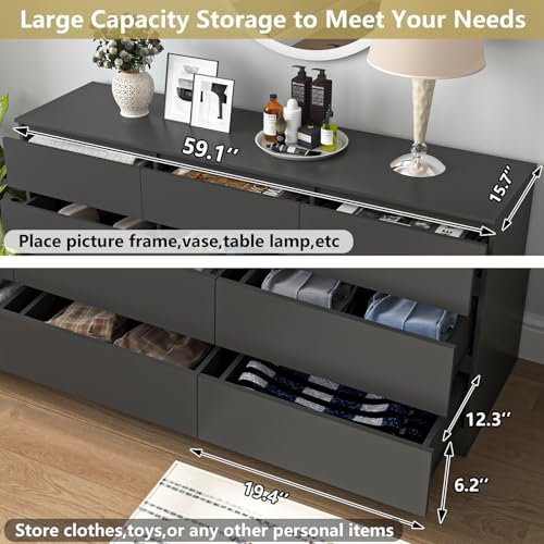 Black 12 Drawer Dresser for Bedroom,Modern Long Deep Drawer Dresser,Wood Storage Chest of Drawer, Bedroom Storage Organizer,No-Handle Design - Image 6