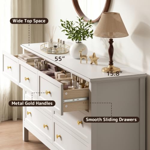 CARPETNAL 55" White Dresser for Bedroom with 7 Drawers & Modern Gold Handle - Image 5