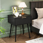 VINGLI Fluted Nightstand with Drawer, 19" W Mid Century Modern Nightstand for Bedroom, Bedside Table, End Tables Bedroom, Wood Night Stand, Black, 18.9" W*14.96" D*24" H by VINGLI