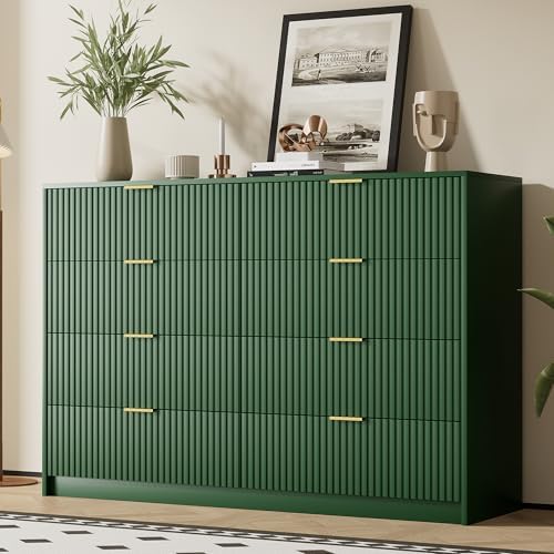 Furniway Green Dresser for Bedroom, Modern Dresser with 8 Drawers and Smooth Slides, Wide Chest of Drawers with Golden Handles for Bedroom, Closet, 15.7" D x 55" W x 37.4" H by Furniway