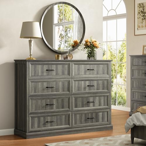 Farmhouse 8 Drawer Dresser for Bedroom, 55" Grey Dresser with TV Stand - Image 5