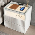 Modern Nightstand with Charging Station,Fluted 2 Drawers,White Oak Finish by SENLIN