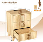 VINGLI Fluted Nightstand with Charging Station, 3 Drawer Nightstand Oak Modern Night Stand for Bedroom, Fluted Bedside Table/End Table/Side Table, 17.72" W*13.78" D*23.62" H, 1 pc - Image 2