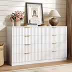 47.2" Wide Fluted 8 Drawer Dresser for Bedroom, White by NDOHCUO
