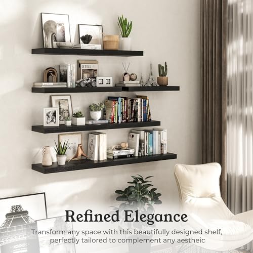 48" Black Floating Shelves 12inch Deep Wall Shelf, Set of 1 - Image 4